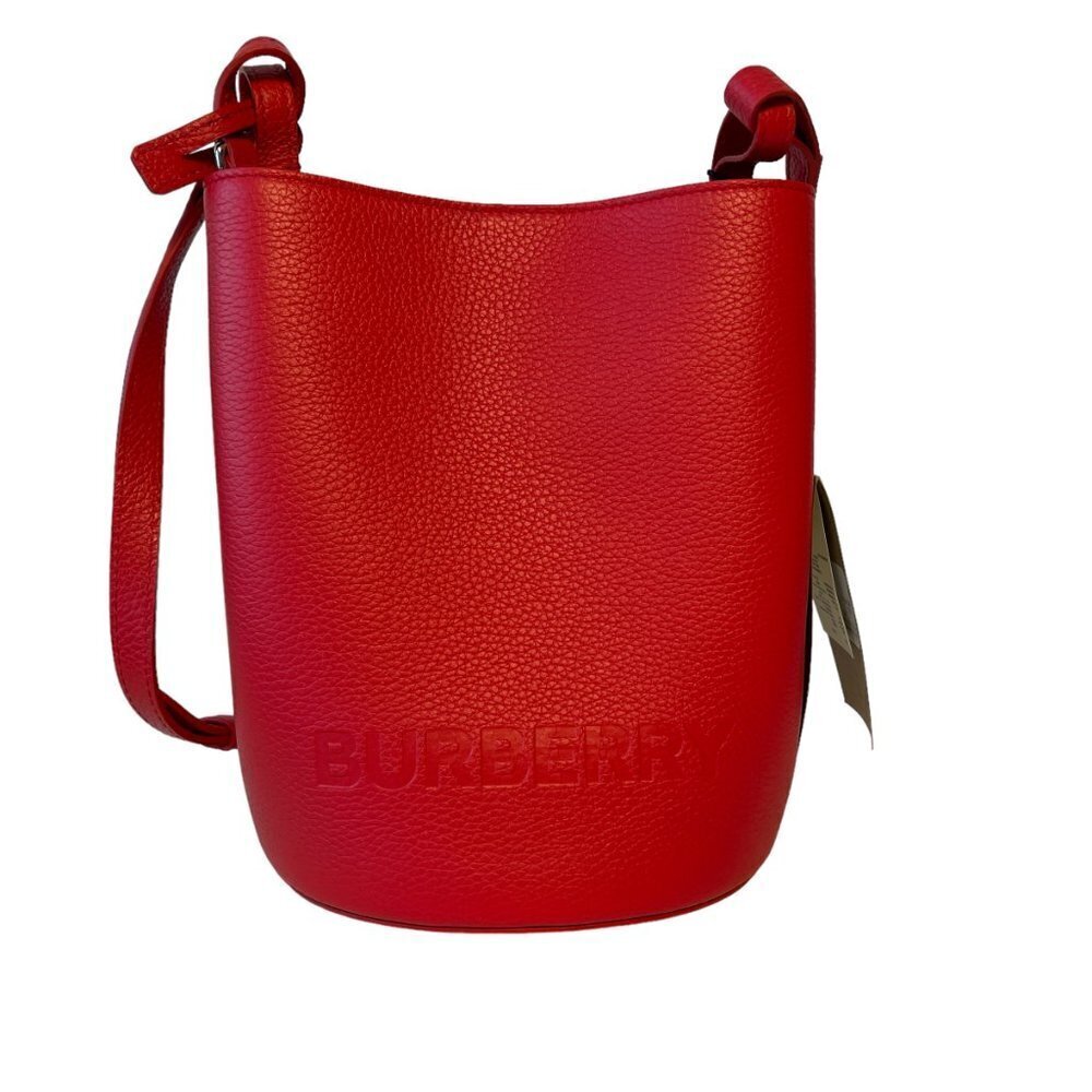 Burberry Lorne Red Pebbled Leather Bucket Crossbody Handbag Purse Bucket Bag‎ - Picture 13 of 16